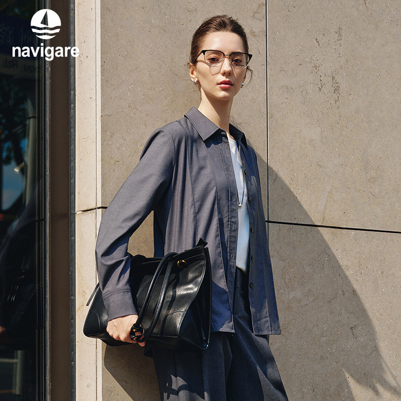 Navigare意大利小帆船莫代尔长袖衬衫女士春秋季新款休闲通勤