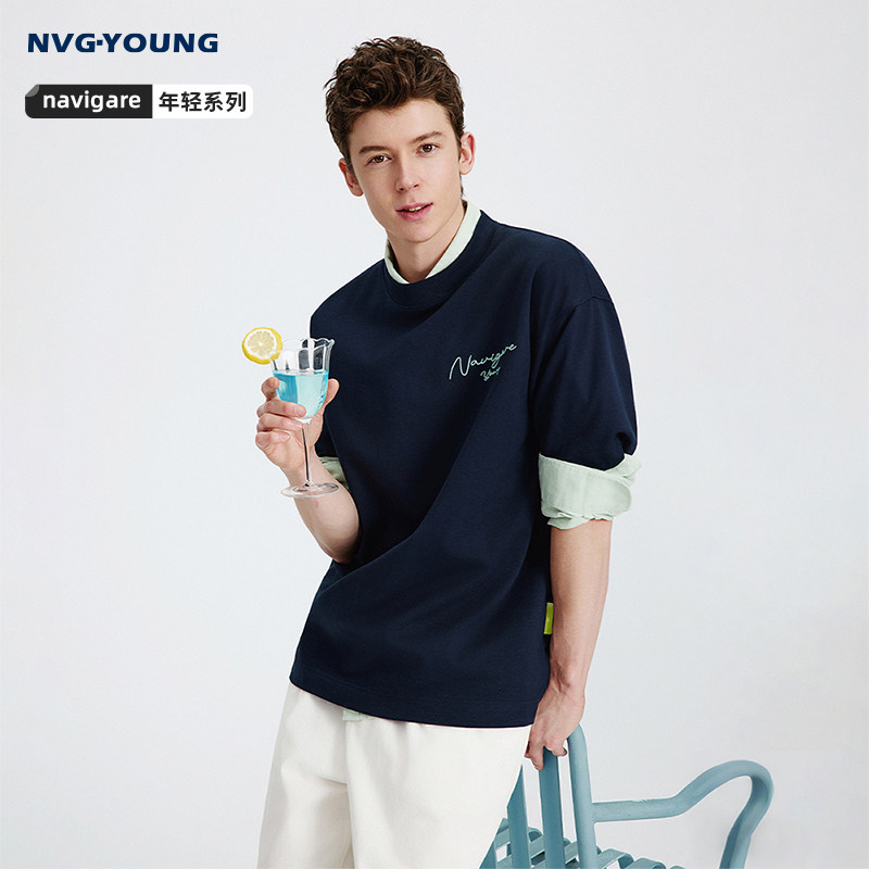 Navigare意大利小帆船夏季宽松套头T恤男士2026新款短袖