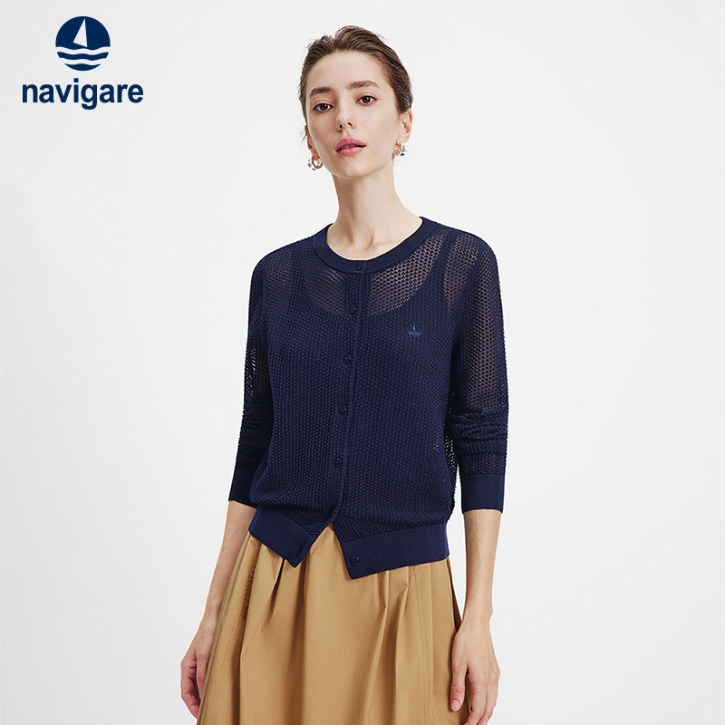 Navigare意大利小帆船老钱风针织开衫女薄款2026春季圆领