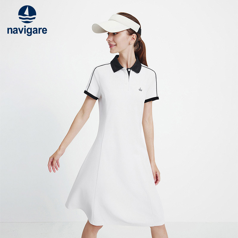 Navigare意大利小帆船白色运动短袖连衣裙女2026春夏凉感