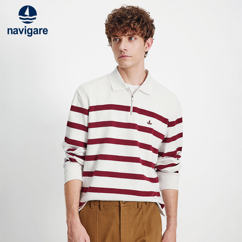 Navigare微阔半开领条纹卫衣