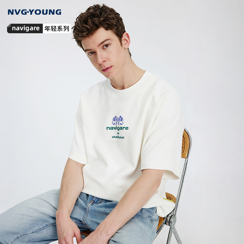 Navigare意大利小帆船白色圆领短袖T恤男2026夏季高弹宽