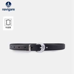 Navigare意大利小帆船黑色经典 休闲百搭合金扣腰带 牛皮皮带女新款