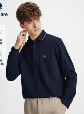 Navigare意大利小帆船黑色长袖POLO衫男士春秋新款休闲翻领T恤衫
