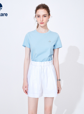 Navigare意大利小帆船圆领短袖多巴胺t恤女夏季短款蓝色休闲体恤