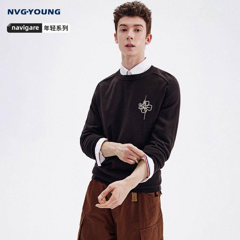 Navigare意大利小帆船高弹圆领针织衫男2025秋季新款羊毛