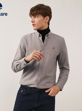 [纯棉]Navigare意大利小帆船灰色高级感磨毛长袖衬衫男条纹衬衣