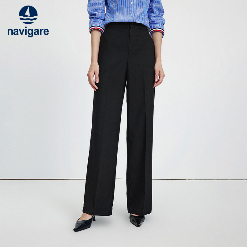 Navigare意大利小帆船高腰羊毛休闲裤女25秋季新款黑色通勤