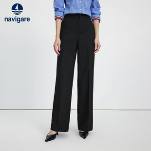 裤 Navigare意大利小帆船高腰羊毛休闲裤 黑色通勤西装 新款 女士秋季
