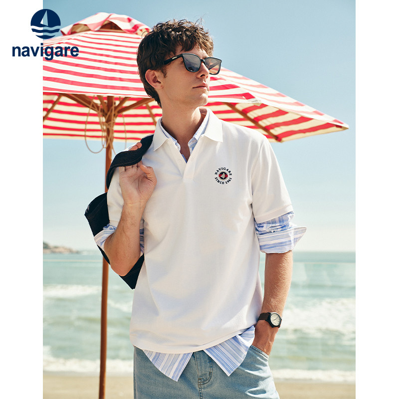 [凉感]Navigare意大利小帆船白色短袖POLO衫男2026