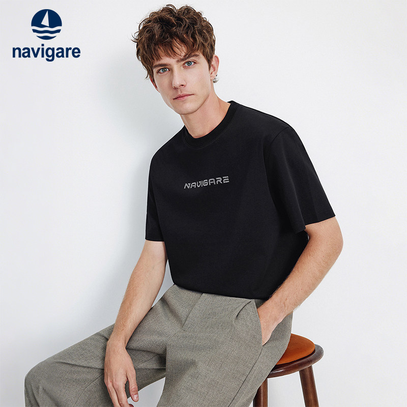 [防晒]Navigare意大利小帆船黑色短袖T恤2026夏季休闲