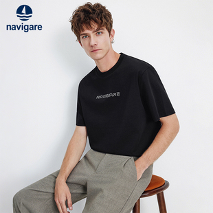 T恤2026夏季 Navigare意大利小帆船黑色短袖 休闲圆领套头衫 防晒