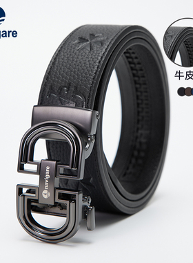 Navigare意大利小帆船黑色合金自动扣真皮皮带男休闲百搭腰带