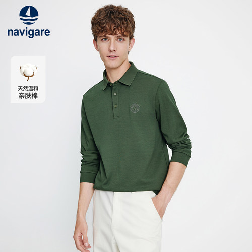 Navigare通勤翻领长袖POLO衫
