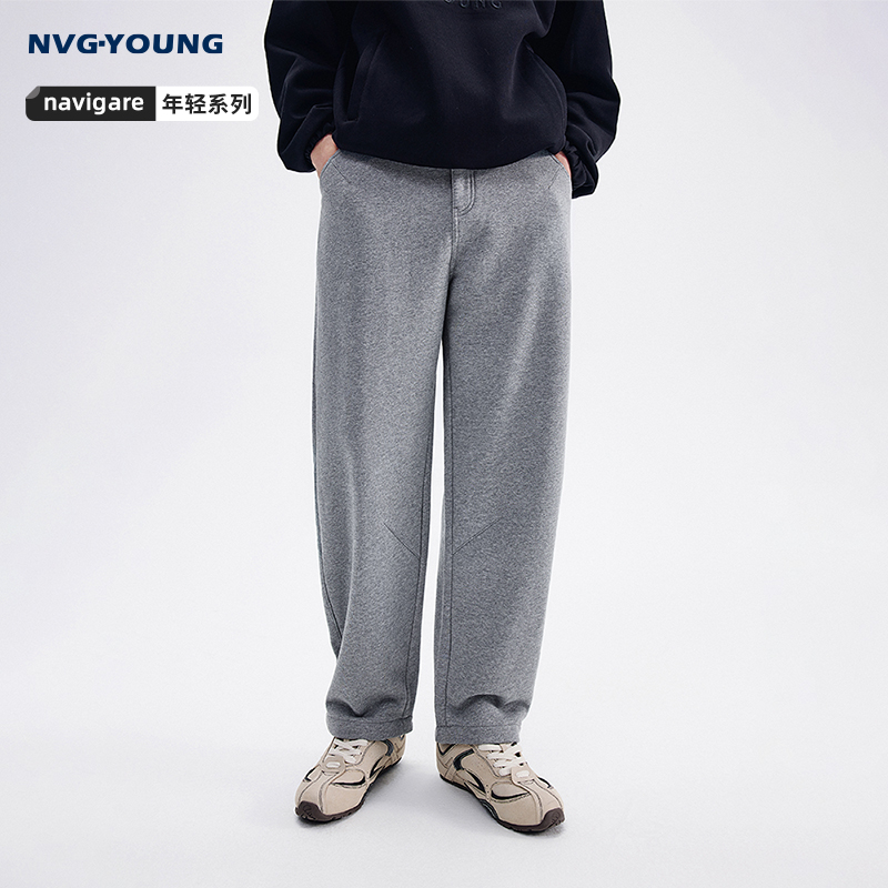 Navigare松紧腰加绒弯刀休闲裤
