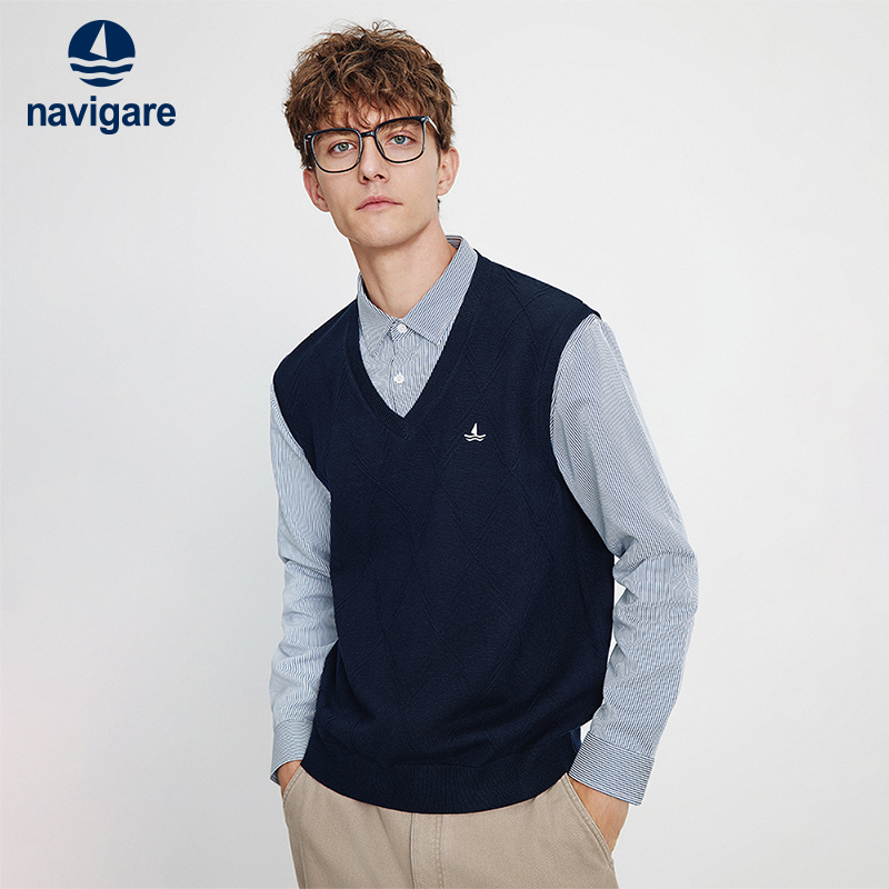 Navigare假两件衬衫领针织衫