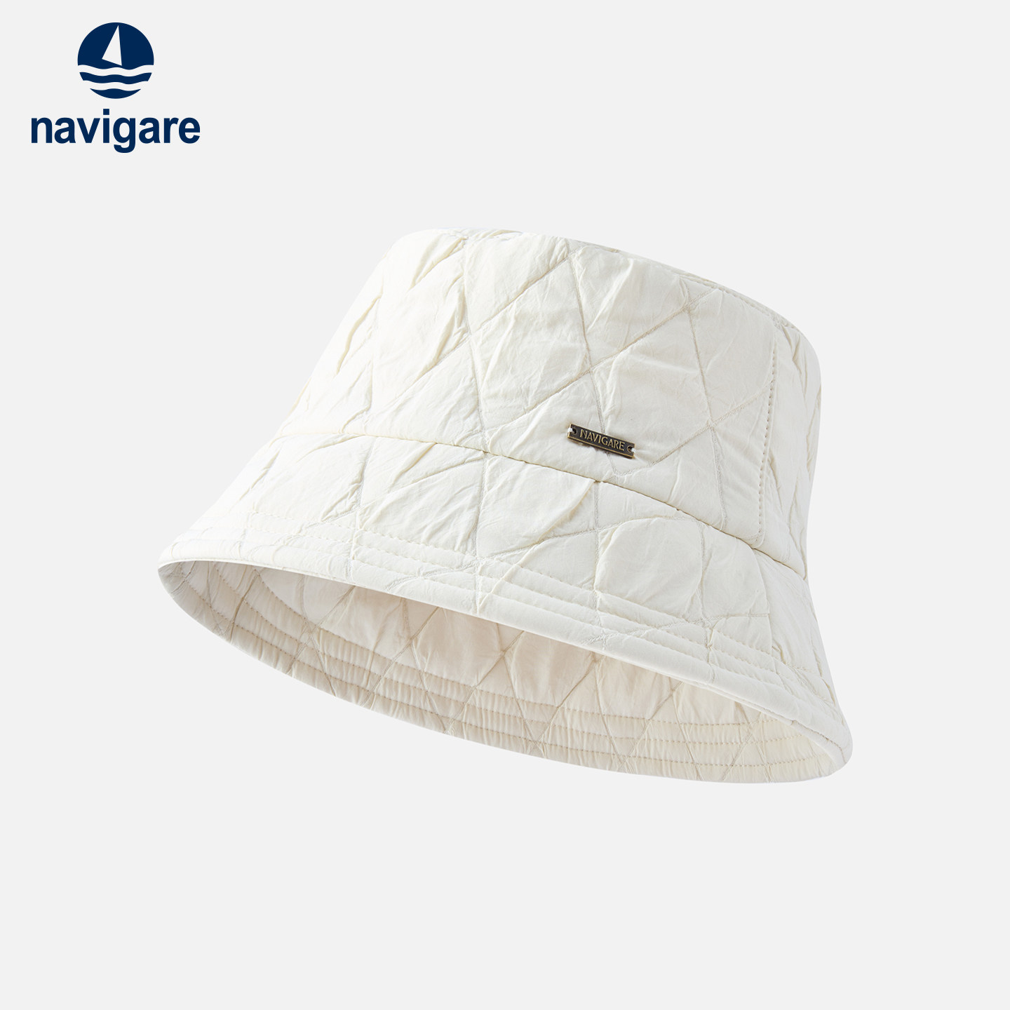 Navigare意大利小帆船休闲棱格纹渔夫帽男女同款透气白色平顶