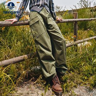 高腰百搭香蕉裤 Navigare意大利小帆船绿色休闲工装 新款 女春秋季 裤