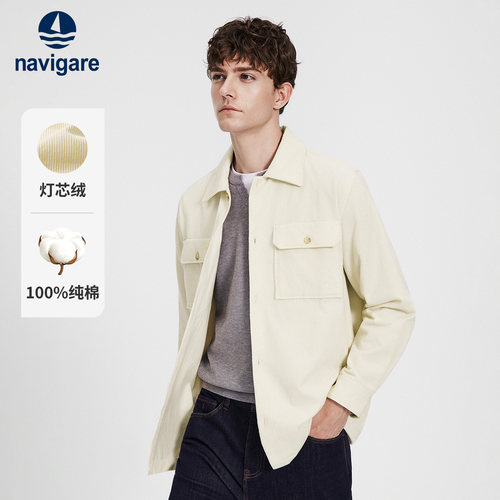 Navigare纯棉翻领工装衬衫外套