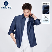 新款 男长袖 休闲衬衣外套 春季 Navigare意大利小帆船蓝色牛仔衬衫