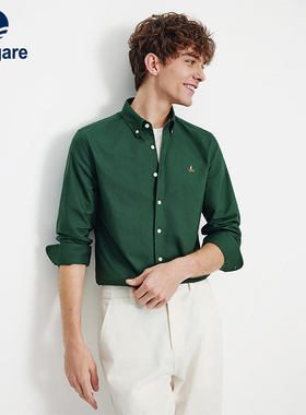 Navigare意大利小帆船绿色休闲衬衫男士春季新款纯棉磨毛长袖衬衣