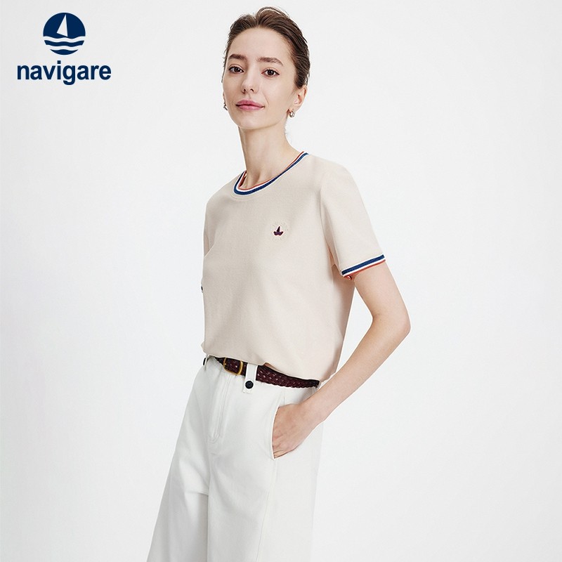 Navigare意大利小帆船圆领合身T恤女士2026春夏休闲体恤