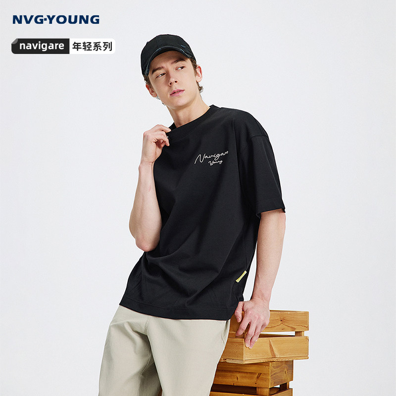 [抗菌]Navigare意大利小帆船黑色套头短袖T恤男2026夏