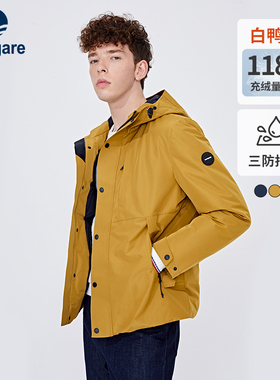 Navigare意大利小帆船黄色连帽羽绒服男士冬季休闲短款保暖外套