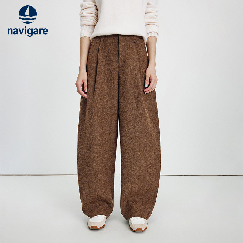 Navigare意大利小帆船羊毛显瘦休闲裤女25秋冬新品时髦高腰