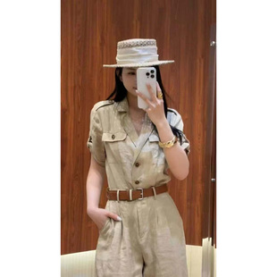欧洲站2026夏季女DT.Dong简约风亚麻连体裤高腰阔腿裤工装连体衣