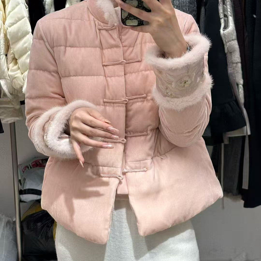 南油欧洲站2025冬季女新中式盘扣刺绣水貂毛袖口羽绒服民族风外套,女装/女士精品,羽绒服,淘宝优惠券,粉丝福利购,淘宝优惠卷