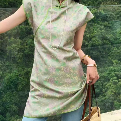 欧洲站2025夏时尚立领连衣裙