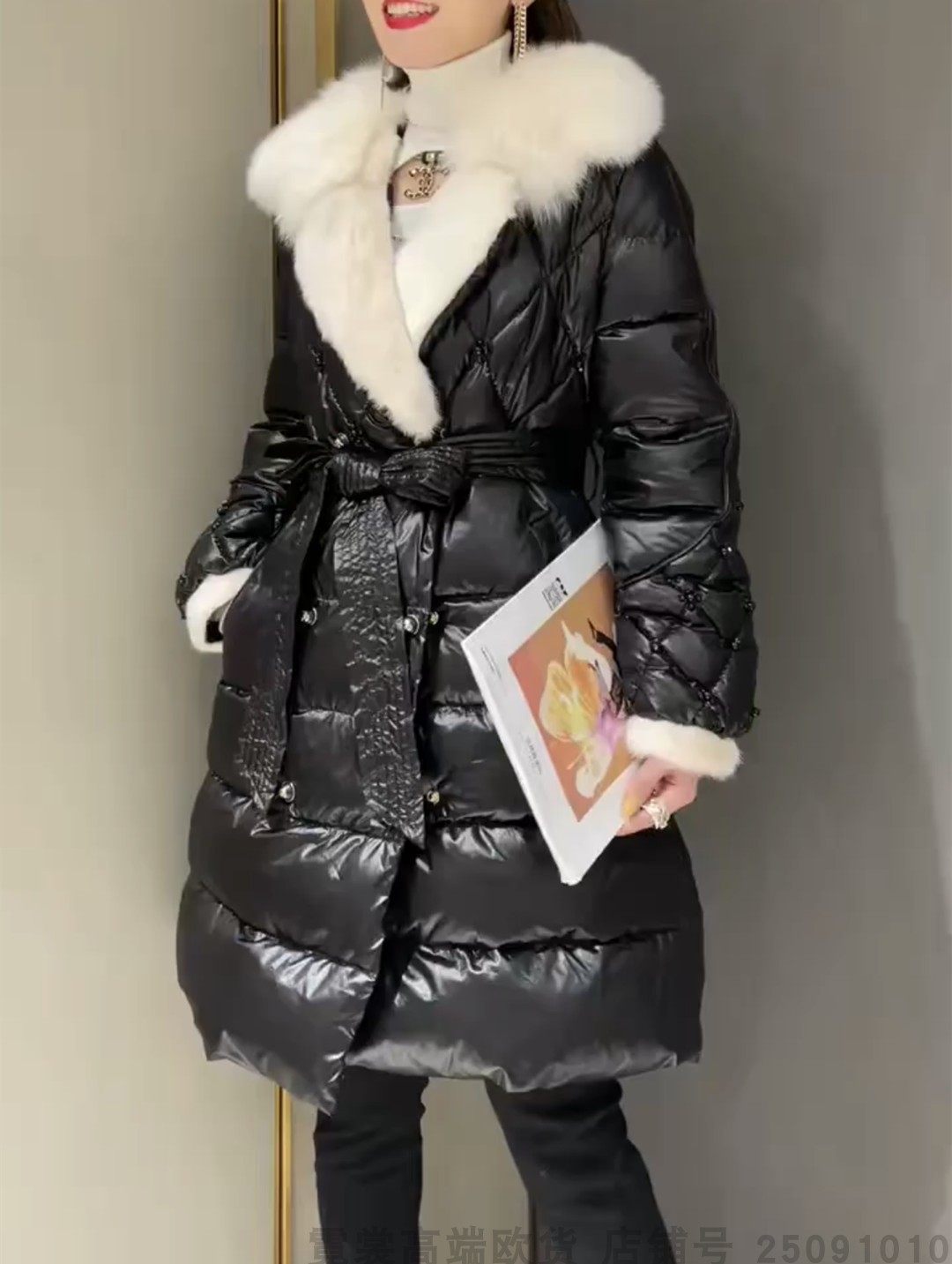 中长款西装领重工钉珠羽绒服外套