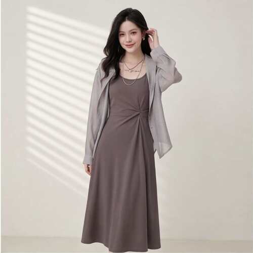 HT1114-2026春新款气质显瘦连衣裙女简约通勤穿搭小个子百搭裙