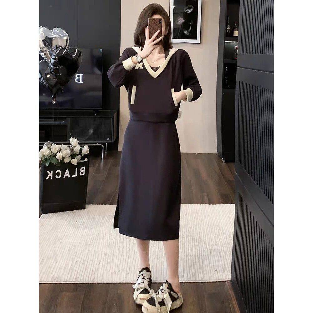 HTJ11套装女两件套2026新款大码女时尚休闲显瘦卫衣+连衣裙