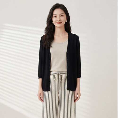 HT876-2026春新款宽松条纹阔腿裤套装女休闲三件套时尚气质穿搭