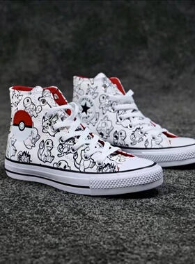 Pokémon匡威宝可梦联名款卡通高帮帆布鞋白色A01651C黑色A01089C