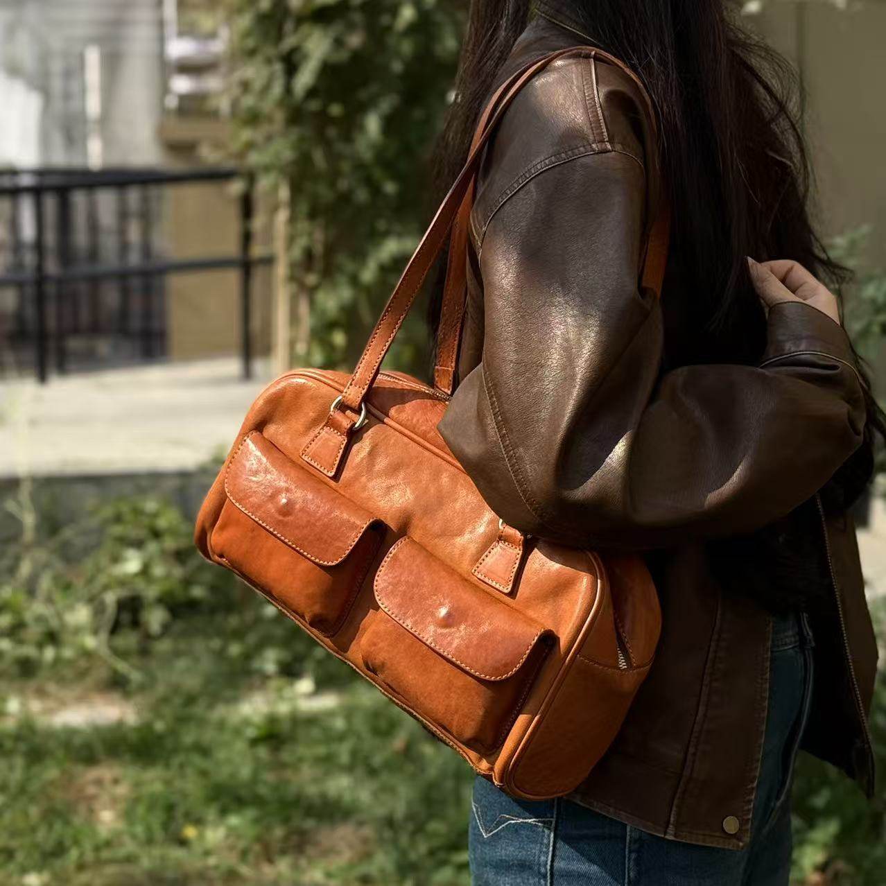 MOZE  复古头层牛皮单肩包保龄球包波士顿女士真皮小众腋下包,箱包皮具/热销女包/男包,单肩包,淘宝优惠券,粉丝福利购,淘宝优惠卷