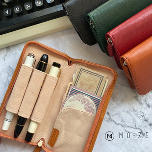 moze文具控本儿哥真皮三支笔包钢笔包拉链粗笔包牛皮笔套笔盒礼物