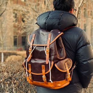 【45*35*20】2.5/本儿哥的店 牛皮大容量双肩包真皮包伞兵包露营