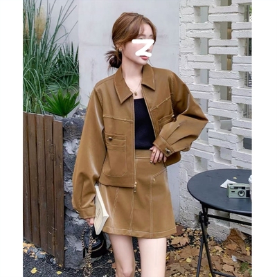 秋季新款时尚皮夹克半身工作室原