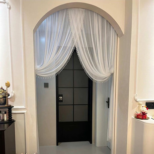轻奢高定白纱长款免打孔安装隔断拱形门门帘纱帘蕾丝卧室厨房隔断