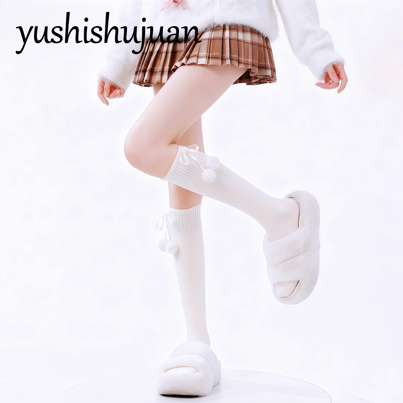 中筒袜女羊毛保暖甜美毛球小腿袜