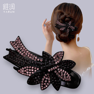 2026年新款鸭嘴夹韩国水钻盘发发夹后脑勺盘头卡子大号鱼嘴夹饰品