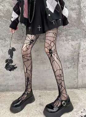 哥特风jk渔网袜蜘蛛女黑色丝袜连裤袜镂空骷髅头女薄款透气