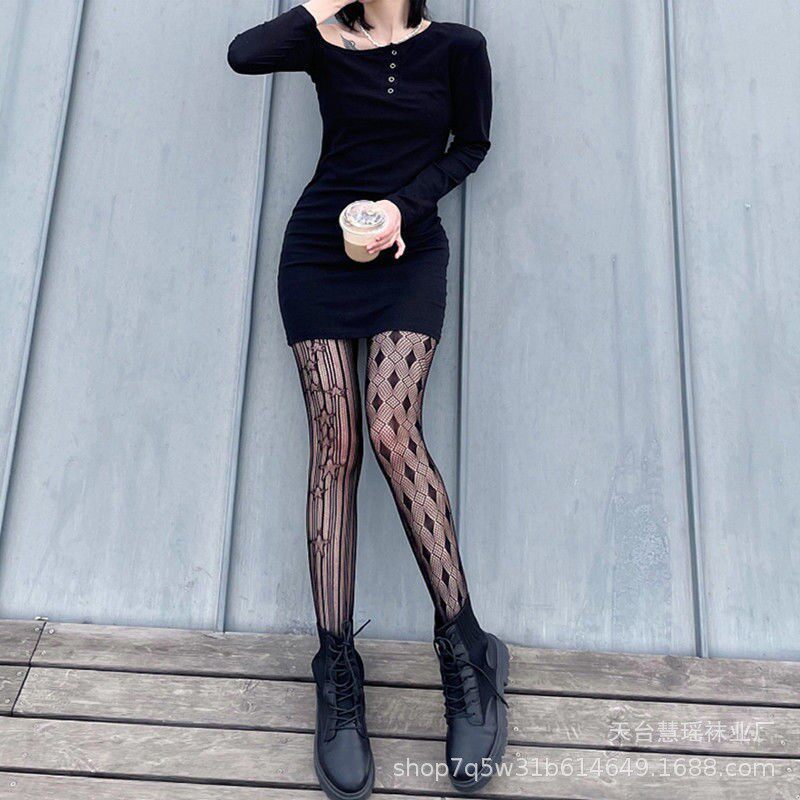 新品设计感库洛牌风ab款网袜甜酷暗黑白黑色丝袜连裤袜