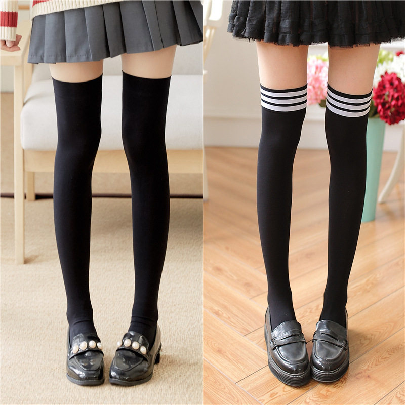 长筒袜条纹过膝袜半截白色袜薄袜jk袜