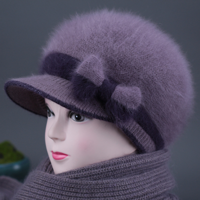 中老年人妈妈帽子女秋冬天兔毛线帽加绒厚老人奶奶保暖老太太棉帽