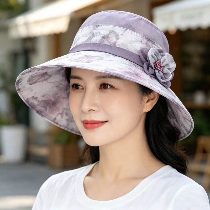 春夏季中老年人妈妈帽子女百搭洋气遮阳帽大檐奶奶夏天防晒渔夫帽