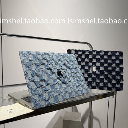 SHELL丨适用于Macbook保护壳华为原创笔记本25新款格子牛仔布macbook15air13.6Pro14M5秋冬暖电脑壳16英寸Max